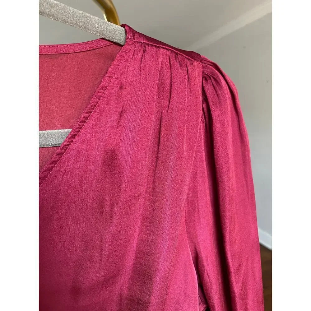 Banana Republic Satin Peplum Blouse Smocked Feminine Quiet Luxury Glam Parisian